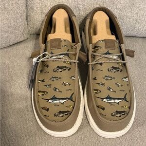 NEW Hey Dude Wally Marlin Shoes In  Aluminum /Brown Size Men’s 12